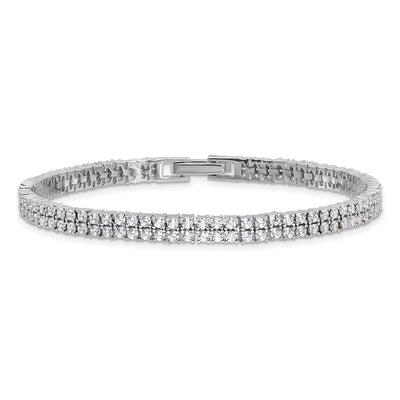 Sterling Silver Rhodium-plated Double Row CZ 7.25in Tennis Bracelet