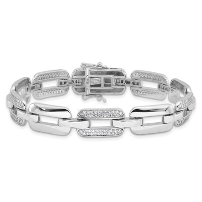 Sterling Silver Rhodium-plated with CZ Open Link 7.25in Bracelet