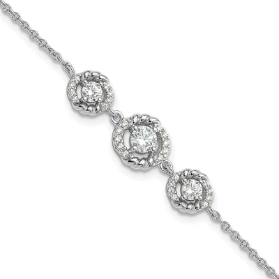 Pure Fire Sterling Silver Rhod-plated Fancy CZ 17.75in w/2in ext Bracelet