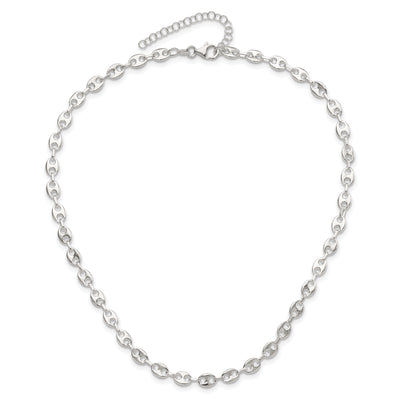 Sterling Silver Rhodium-plated 7.25in w/.5in ext. Fancy Link Necklace