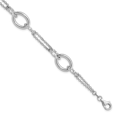 Sterling Silver Rhodium-plated 7in w/1in ext Interlocking Circles Necklace