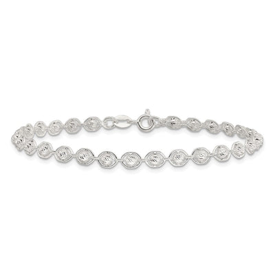 Sterling Silver Polished and Diamond Cut Beaded Necklace