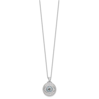 Sterling Silver Rh-plated Created Blue Spinel and CZ Evil Eye 18in Necklace