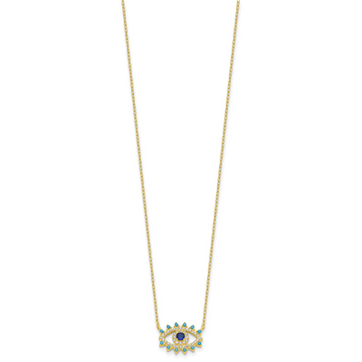 Sterling Silver Gold-tone Glass and Glass Crystal Evil Eye Necklace