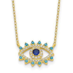 Sterling Silver Gold-tone Glass and Glass Crystal Evil Eye Necklace (Style QG6546-18)