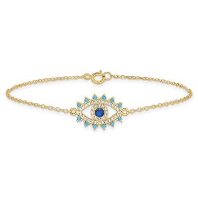 Sterling Silver Gold-tone Glass and Glass Crystal Evil Eye Necklace