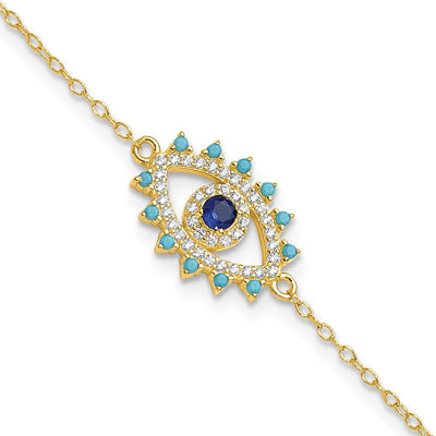 Sterling Silver Gold-tone Glass and Glass Crystal Evil Eye Necklace