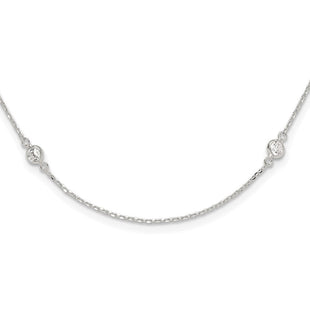Sterling Silver Polished CZ 6 Station with 2in ext Necklace (Style QG6557-18)