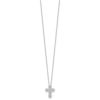 Sterling Silver Rhodium-plated CZ Cross 16in w/2in ext Necklace, 18 x 11.8mm