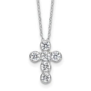 Sterling Silver Rhodium-plated CZ Cross 16in w/2in ext Necklace (Style QG6572-16)