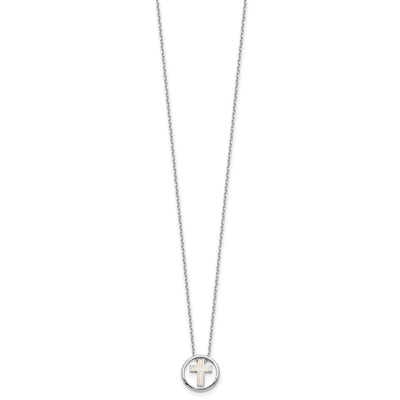 Sterling Silver RH-plated Created Opal Inlay Cross 16in w/2in ext Necklace