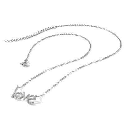 Sterling Silver Rhodium-plated CZ LOVE 16in w/1.75in ext Necklace