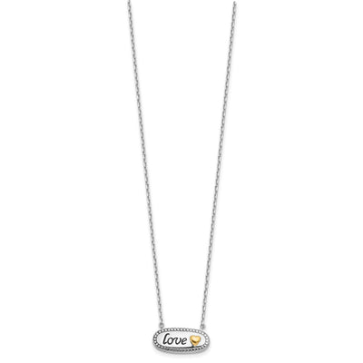Sterling Silver w/14K accent Rh-plated Enamel LOVE w/2in. ext Necklace