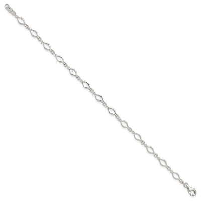 Sterling Silver Solid Polished Fancy Link Anklet, 9 x 6mm