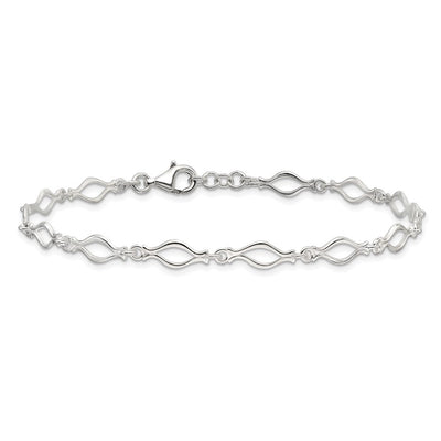 Sterling Silver Solid Polished Fancy Link Anklet, 9 x 6mm