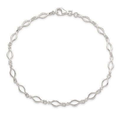 Sterling Silver Solid Polished Fancy Link Anklet, 9 x 6mm