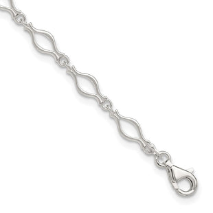 Sterling Silver Solid Polished Fancy Link Anklet (Style QG667-9)