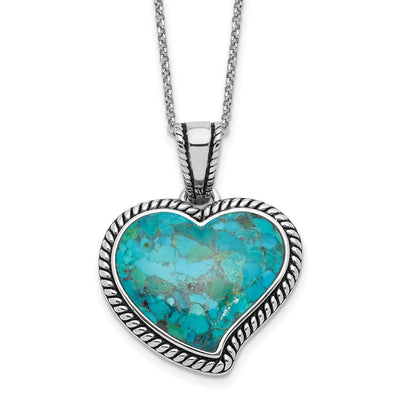 Sterling Silver RH-pl Oxidized Compressed Turquoise w/1.75in ext Necklace, 17.75 x 29.3mm