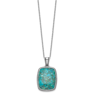 Sterling Silver RH-pl Oxidized Compressed Turquoise w/1.75in ext Necklace, 17.75 x 26.8mm