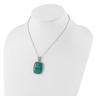 Sterling Silver RH-pl Oxidized Compressed Turquoise w/1.75in ext Necklace, 17.75 x 26.8mm