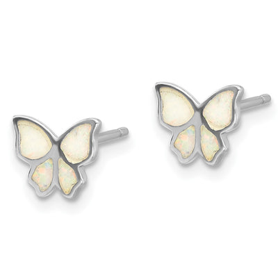 Sterling Silver RH-pl Cr.Opal Butterfly 16in Necklace w/2in ext/Earring Set