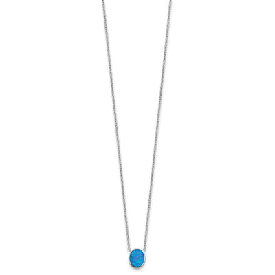Sterling Silver RH-pl Blue Cr.Opal Oval 16in Necklace w/1.75 ext/Earring Se
