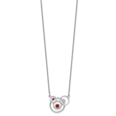 Sterling Silver Polished Amethyst, Garnet and Pink Tourmaline Circles with Extension Necklace