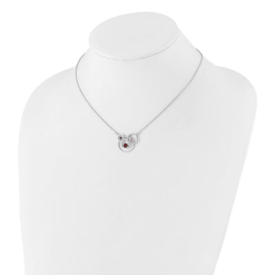 Sterling Silver Polished Amethyst, Garnet and Pink Tourmaline Circles with Extension Necklace