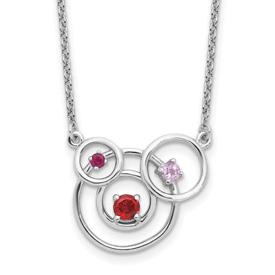 Sterling Silver Polished Amethyst, Garnet and Pink Tourmaline Circles with Extension Necklace
