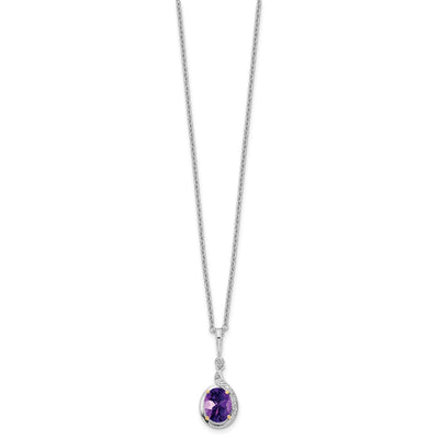 Sterling Silver/14K RH-plated Amethyst/Diamond 18in w/2in ext Necklace