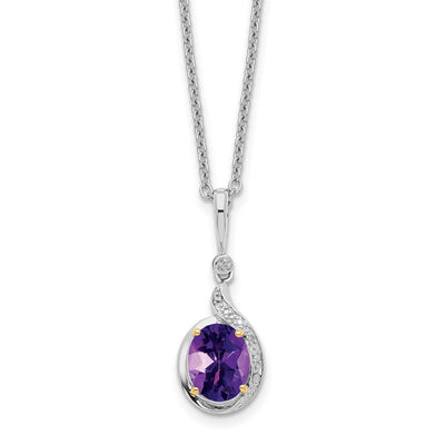 Sterling Silver/14K RH-plated Amethyst/Diamond 18in w/2in ext Necklace