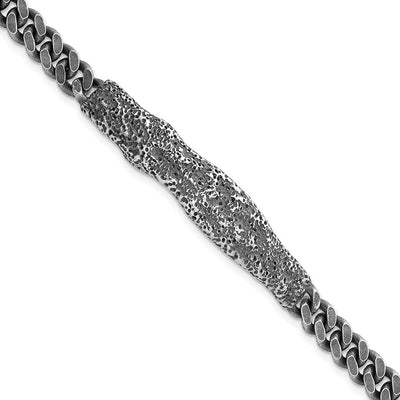 Sterling Silver Rhodium-plated Antiqued and Hammered Mens Bracelet