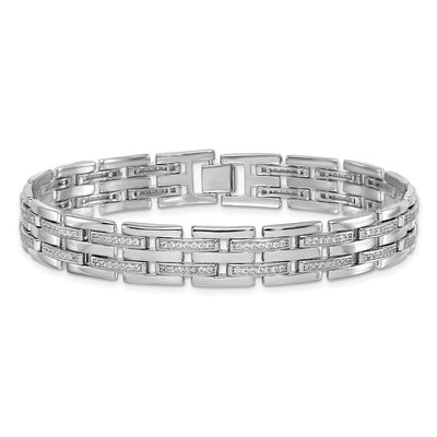 Sterling Silver Rhodium-plated Polished CZ Link Men's Bracelet
