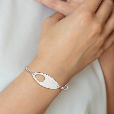 Sterling Silver Fancy Geometric Center with Paperclip Link with Extension Bracelet