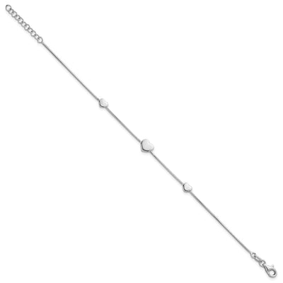 Sterling Silver Rhodium-plated Three Hearts with Extension Bracelet