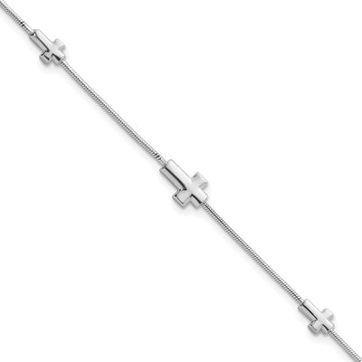 Sterling Silver Rhodium-plated Three Crosses with Extension Bracelet