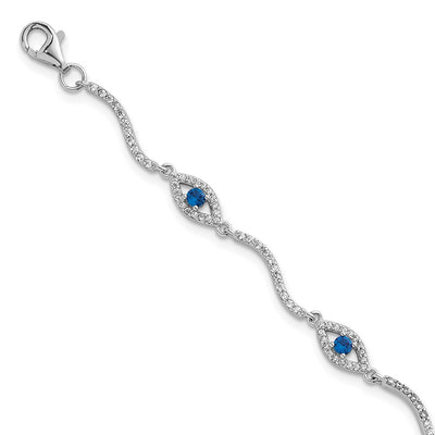 Sterling Silver Rhodium-plated Polished Lab Created Spinel and CZ Evil Eye with Extension Bracelet