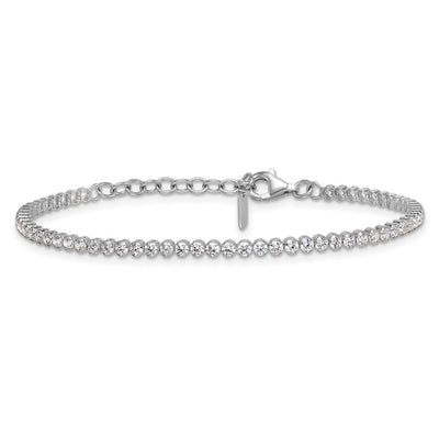 Sterling Silver Rhodium-plated Polished CZ with Extender Tennis Bracelet