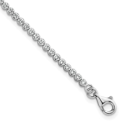 Sterling Silver Rhodium-plated Polished CZ with Extender Tennis Bracelet