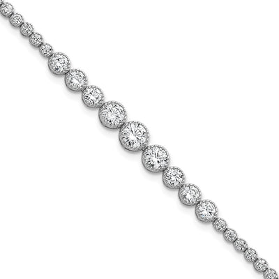 Sterling Silver Rhodium-plated Polished Graduated bezel-set CZ Tennis Bracelet