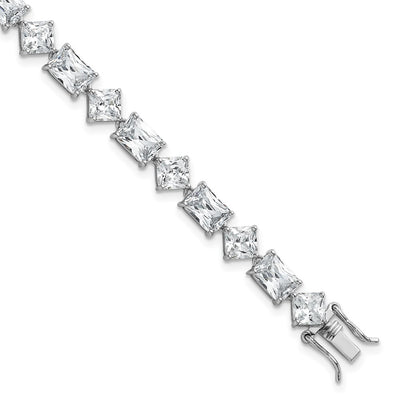 Sterling Silver Rhodium-plated Polished Fancy Princess and Emerald-cut CZ Bracelet