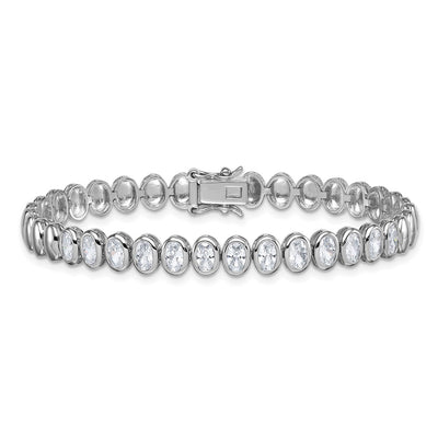 Sterling Silver Rhodium-plated Polished Oval Bezel CZ Bracelet