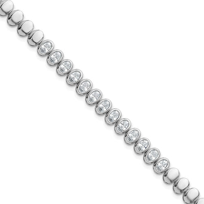 Sterling Silver Rhodium-plated Polished Oval Bezel CZ Bracelet
