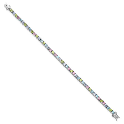 Sterling Silver Rhodium-plated Polished Pastel Green, Pink, Blue and Purple CZ Bracelet