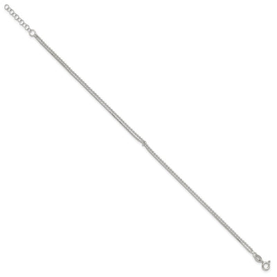 Sterling Silver Polished Beaded Double Strand with Extension Anklet, 10 x 1.5mm