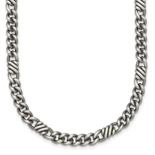 Sterling Silver Black Ruthenium-plated Brushed Fancy Curb Chain Mens Necklace (Style QG6917-22)