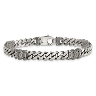 Sterling Silver Black Ruthenium-plated Brushed and Textured Fancy Flat Curb Chain Mens Necklace