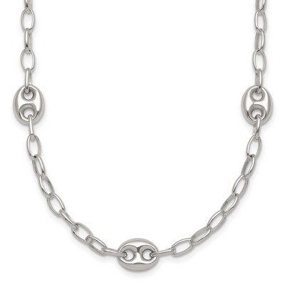 Sterling Silver Puffed Anchor/Mariner Link and Chain Necklace