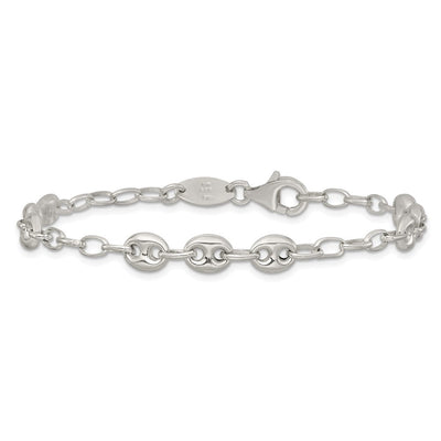 Sterling Silver Puffed Anchor/Mariner Link and Chain Necklace