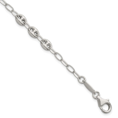 Sterling Silver Puffed Anchor/Mariner Link and Chain Bracelet
